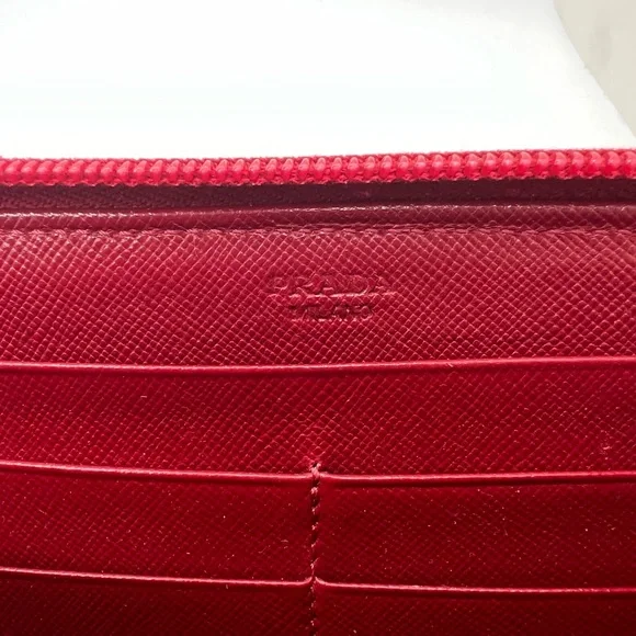 GUC Prada Tessuto Red Nylon Zip Long Wallet with Box